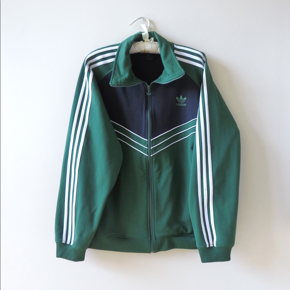 Vintage adidas navy blue and green zip up